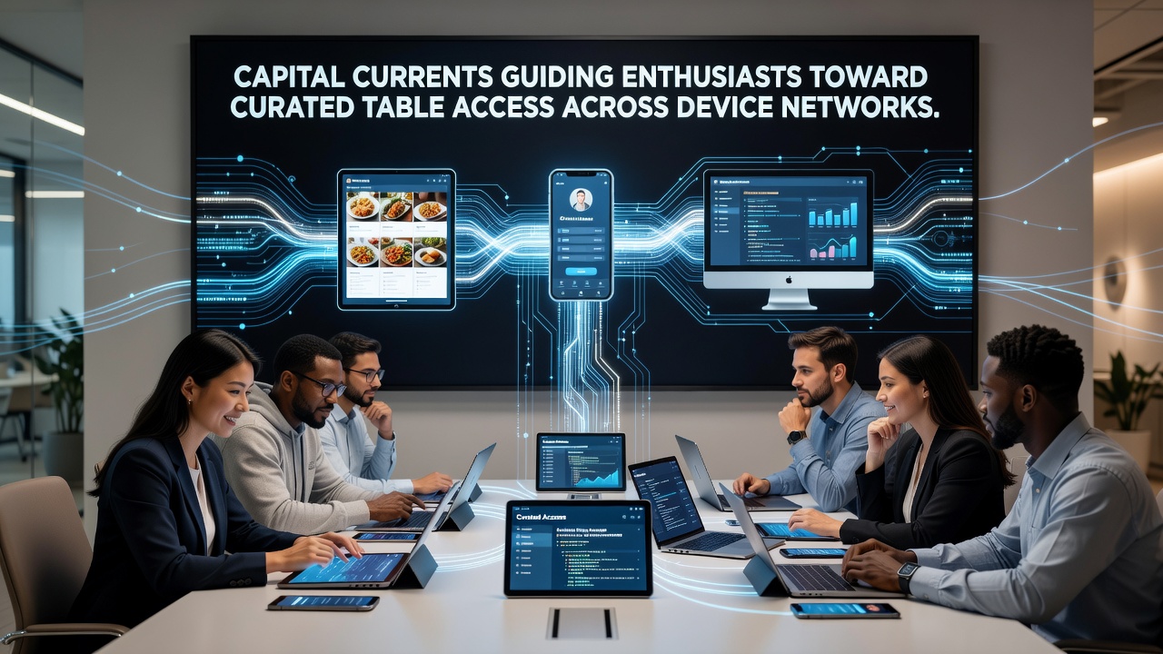 Networked device interfaces displaying live dealer table selections across mobile and desktop platforms