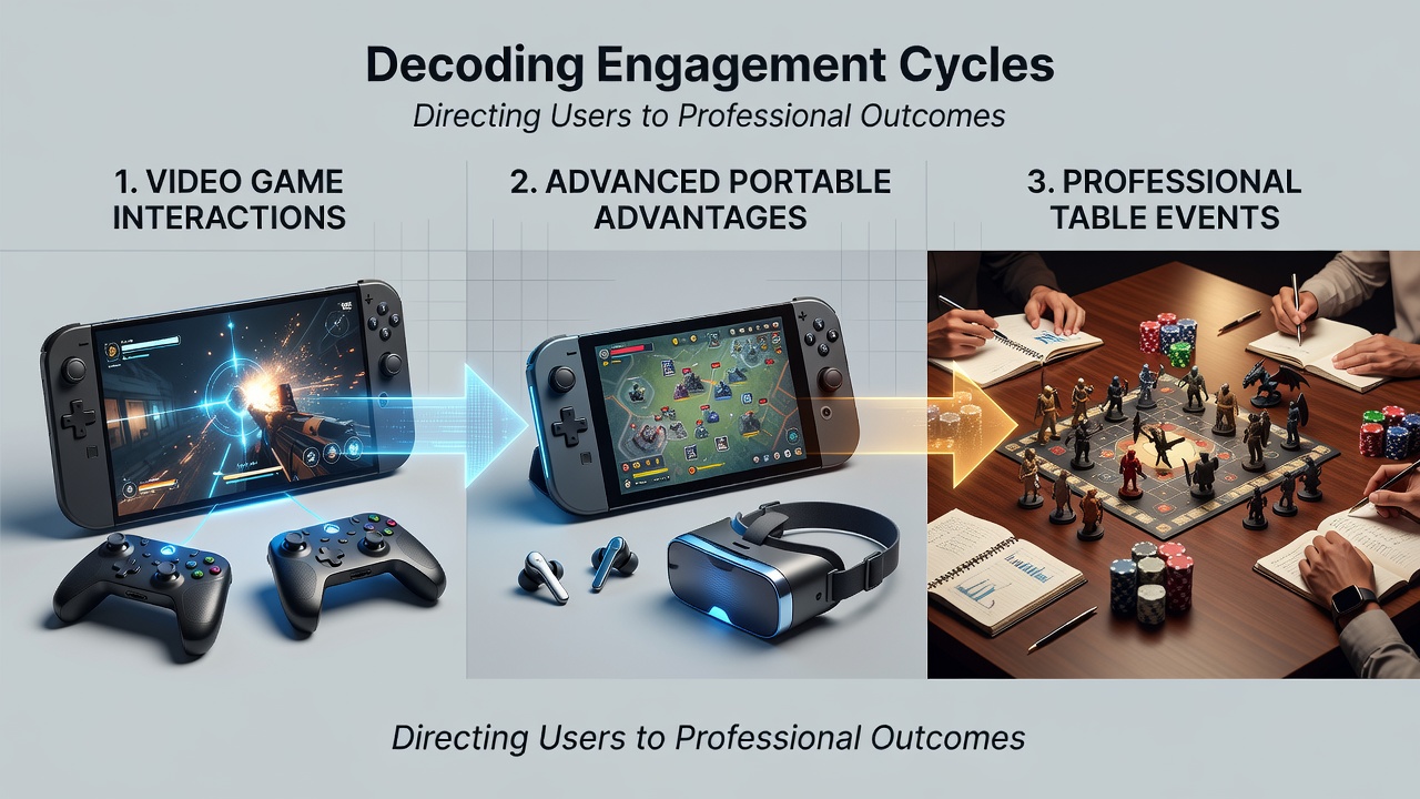 Illustration showing video game interfaces transitioning into mobile casino apps and live dealer tables