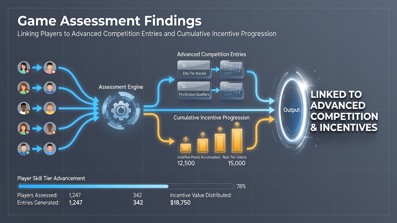 Infographic illustrating cumulative incentive accumulation tied to competition performance and ongoing player evaluations across digital platforms