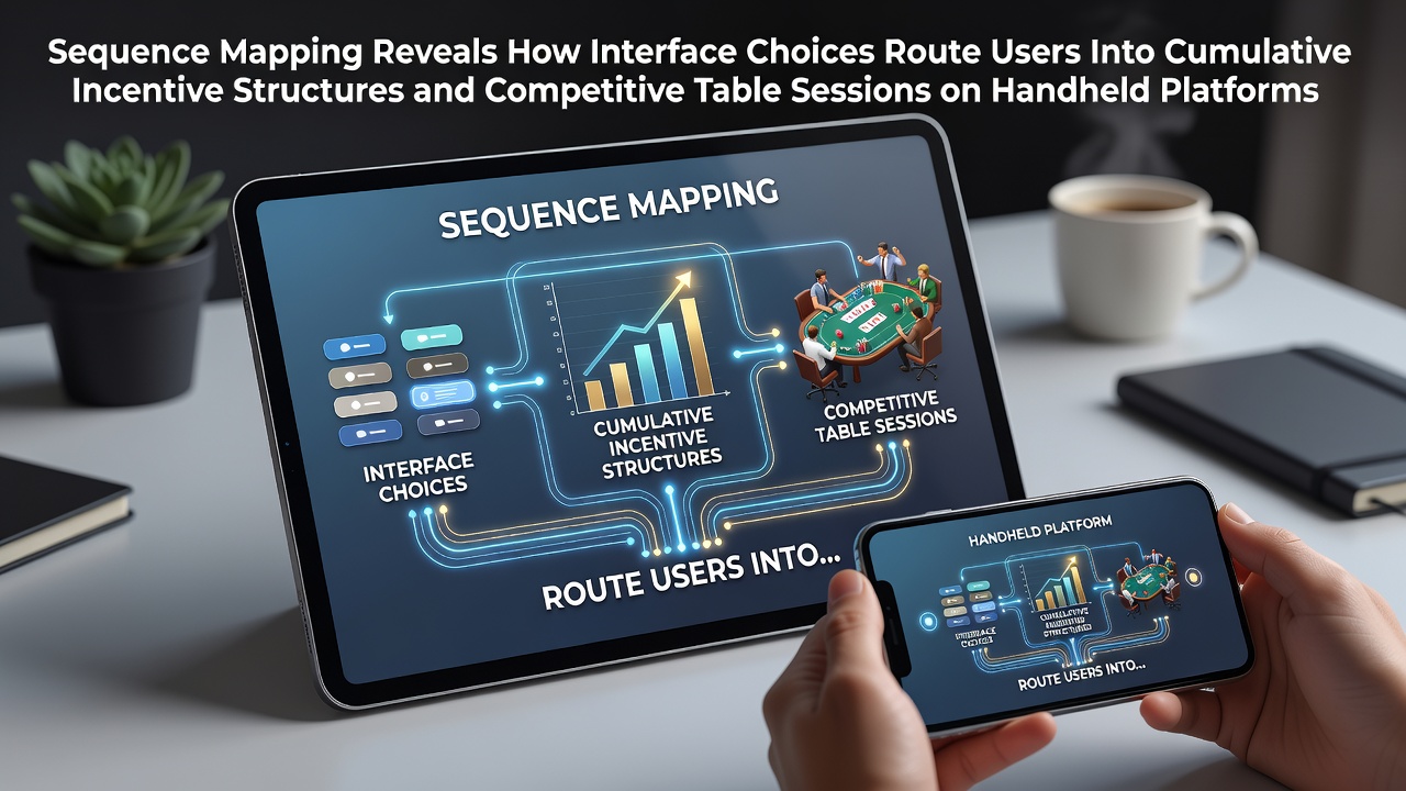 Mobile app interface showing sequence mapping of user navigation paths toward incentives and live table sessions