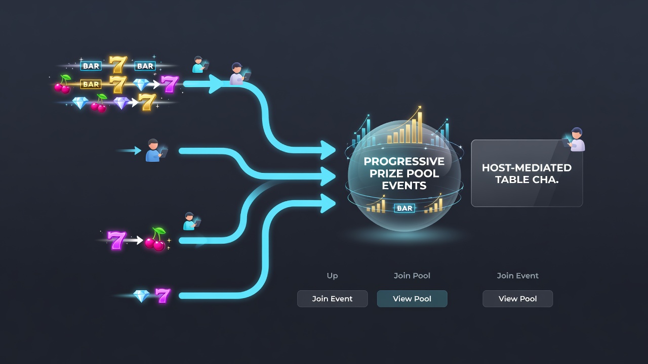 Live dealer table interface showing host-mediated challenge with progressive prize indicators